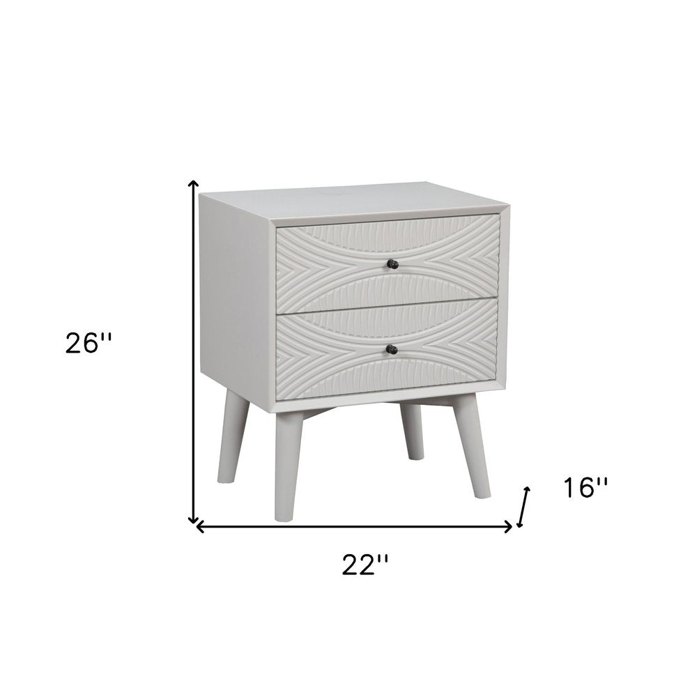 26" Solid Wood and Wood Two Drawer Nightstand - 26" H x 22" W x 16" D. Nightstands & bedside table isolated on a plain white background, in a light gray wood finish.