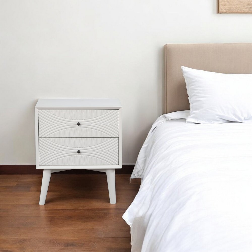 26" Solid Wood and Wood Two Drawer Nightstand - 26" H x 22" W x 16" D. Nightstands & bedside table in light gray wood.