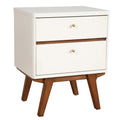 26" White Two Drawer Wood Nightstand. Nightstands & bedside table isolated on a plain white background, in a white wood finish.