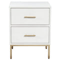 26" White And Gold Wood And Metal Two Drawer Nightstand. Nightstands & bedside table isolated on a plain white background, showing a gold metal surface.