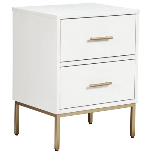 26" White And Gold Wood And Metal Two Drawer Nightstand