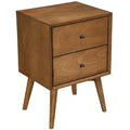 26" Solid Wood and Wood Two Drawer Nightstand. Nightstands & bedside table isolated on a plain white background, in a dark brown wood finish.