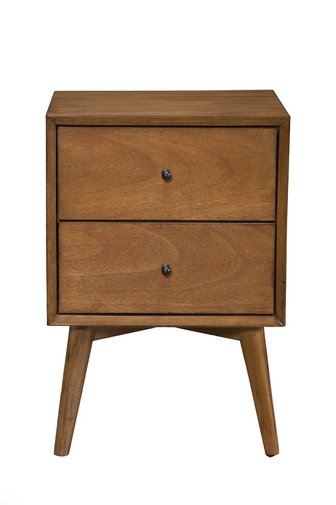 26" Solid Wood and Wood Two Drawer Nightstand. Nightstands & bedside table isolated on a plain white background, in a mahogany wood finish.
