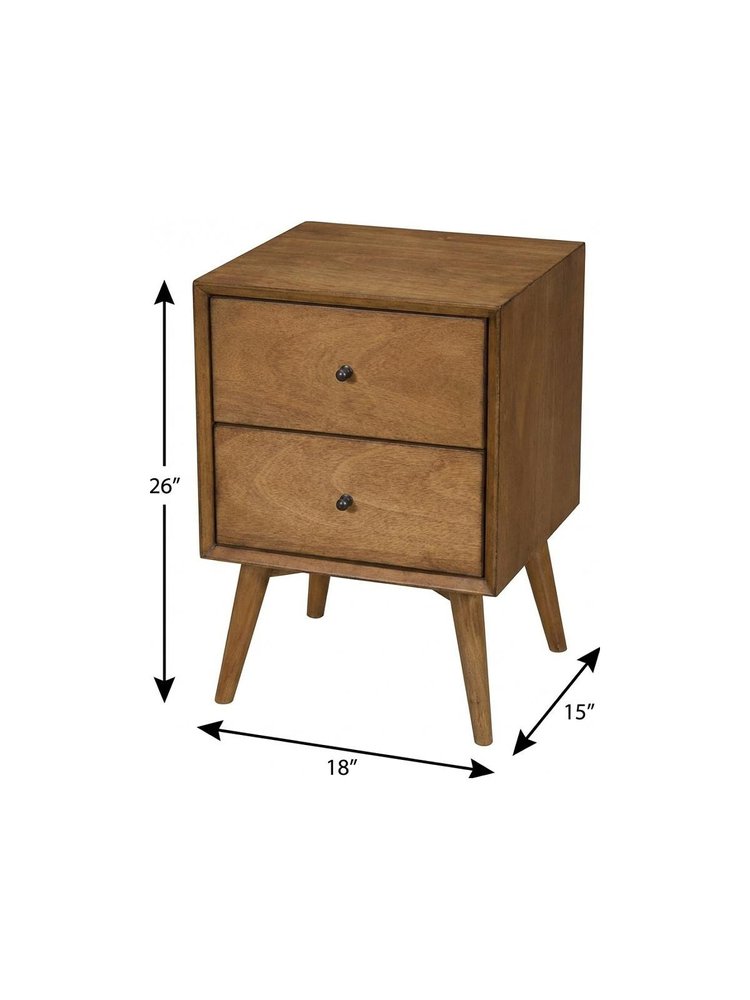 26" Solid Wood and Wood Two Drawer Nightstand. Nightstands & bedside table isolated on a plain white background, showing a mahogany wood surface.