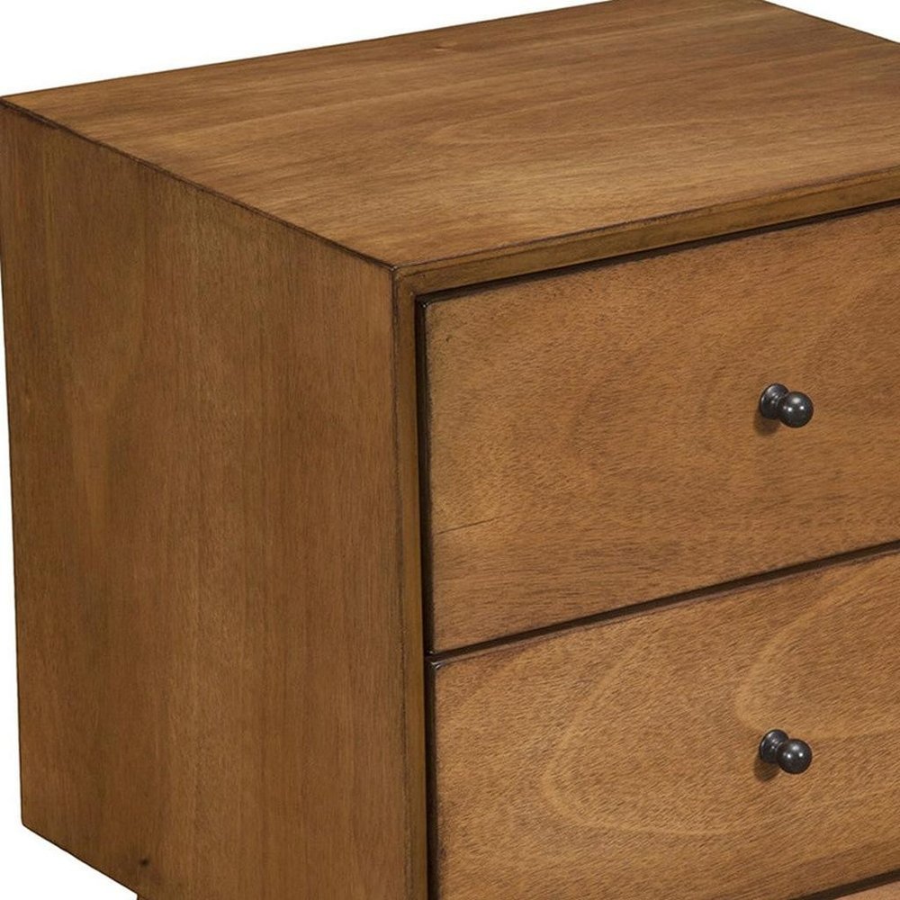 Close-up of 26" Solid Wood and Wood Two Drawer Nightstand showing the mahogany wood texture.