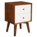 26" Solid Wood and Wood Two Drawer Nightstand. Nightstands & bedside table isolated on a plain white background, in a dark brown wood finish.