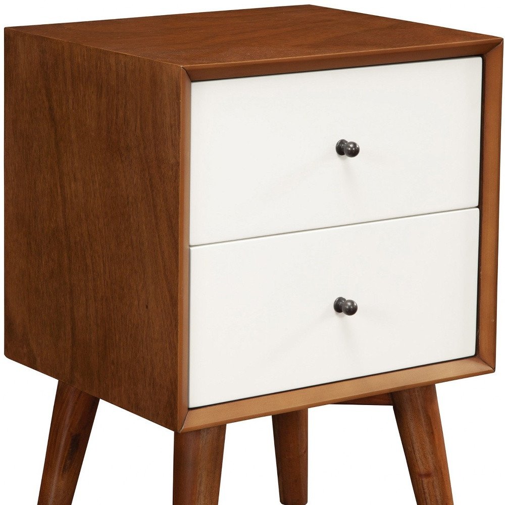 26" Solid Wood and Wood Two Drawer Nightstand. Nightstands & bedside table in dark brown wood.