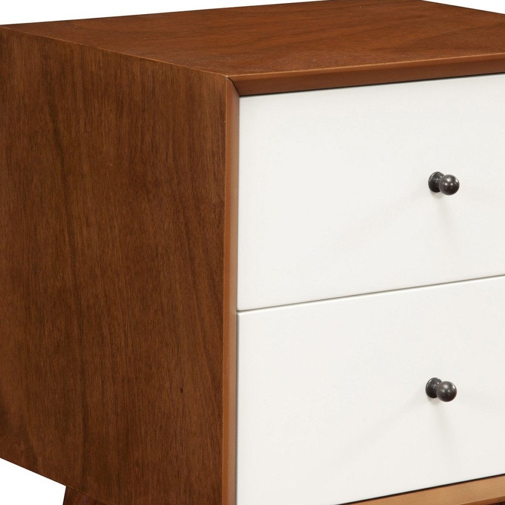 26" Solid Wood and Wood Two Drawer Nightstand. Nightstands & bedside table in dark brown wood.