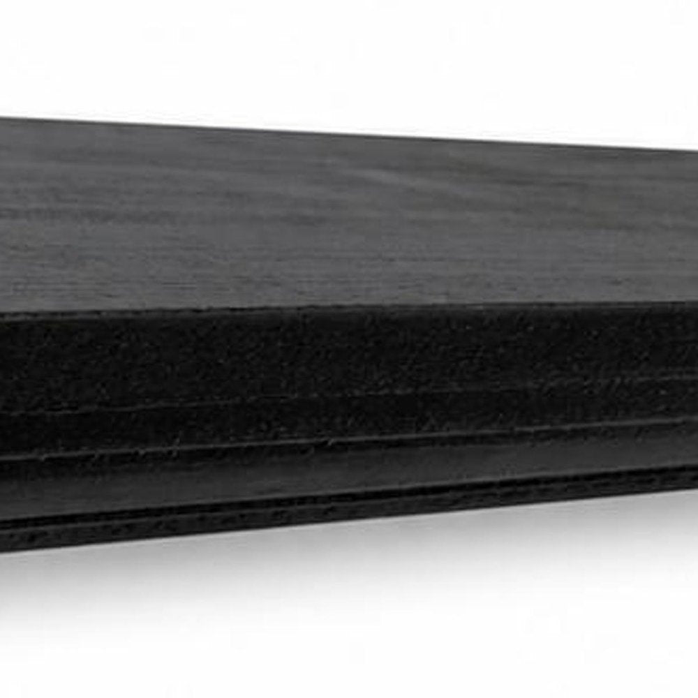 24" Black Wood Wall Mounted Floating Shelf. Wall mounted shelve isolated on a plain white background, finished in black wood.