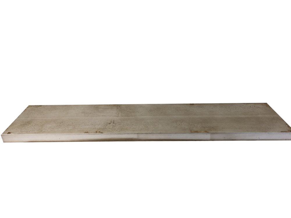 A solid wood shelf with a light gray finish on a white background.