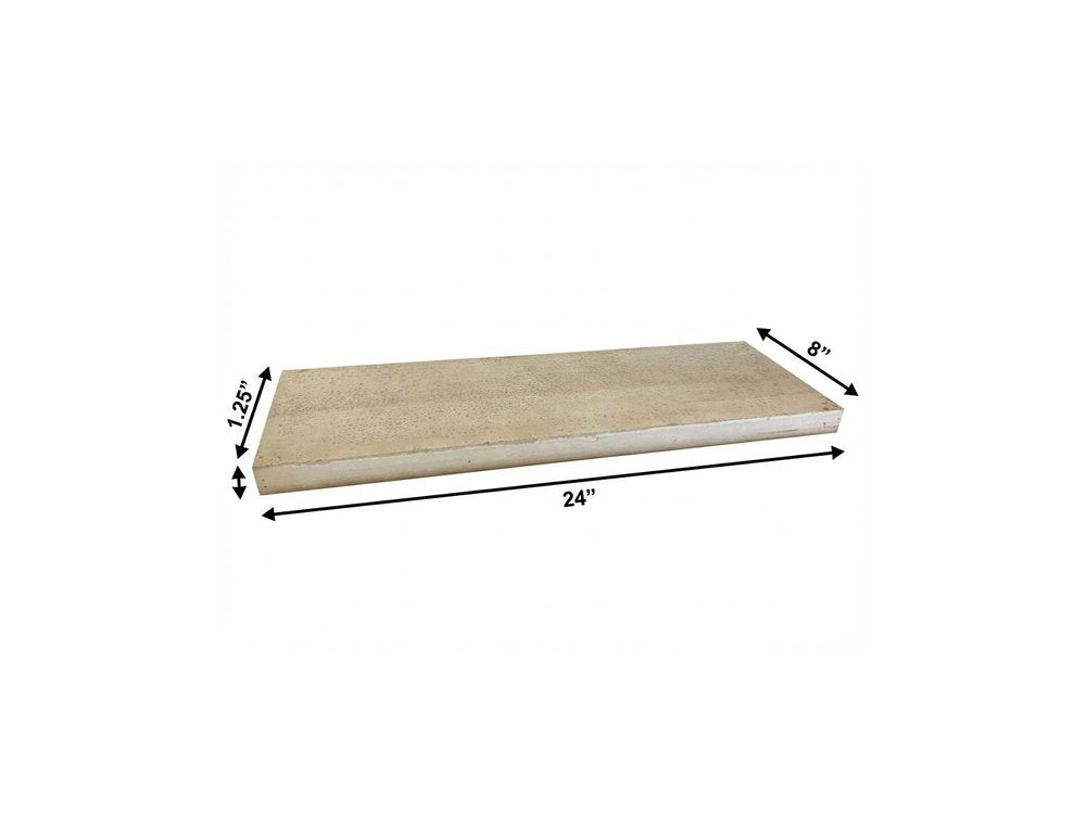 24" Solid Wood Rustic Wall Mounted Shelving Unit. Wall mounted shelve isolated on a plain white background, showing a off-white wood surface.