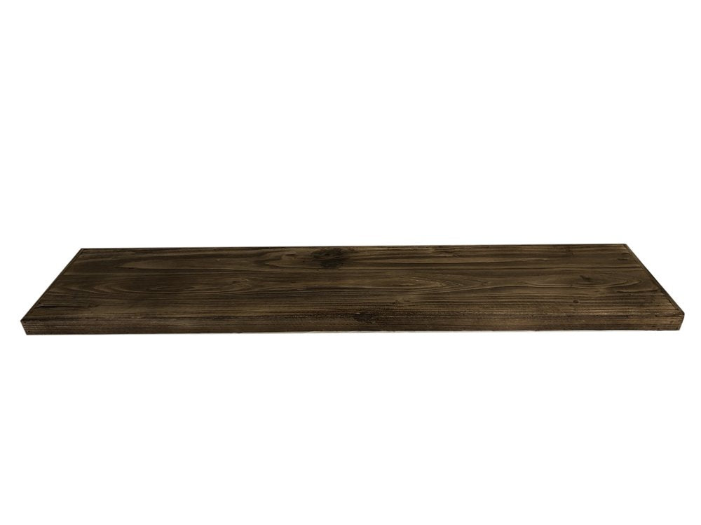 24" Solid Wood Wall-Mounted Shelving Unit. Wall mounted shelve isolated on a plain white background, in a brown wood finish.