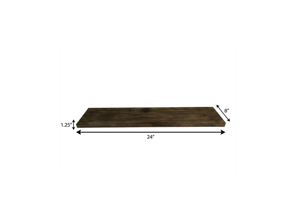 24" Solid Wood Wall-Mounted Shelving Unit. Wall mounted shelve isolated on a plain white background, showing a brown wood surface.