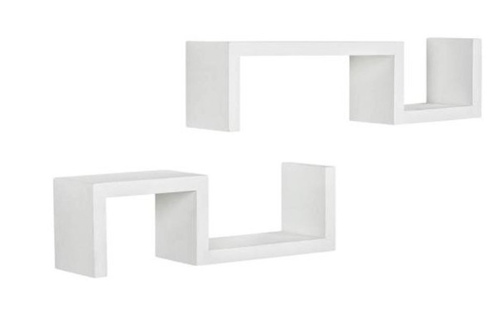 24" Two Shelves Solid Wood Wall Mounted Shelving Unit. Wall mounted shelve isolated on a plain white background, in a white wood finish.