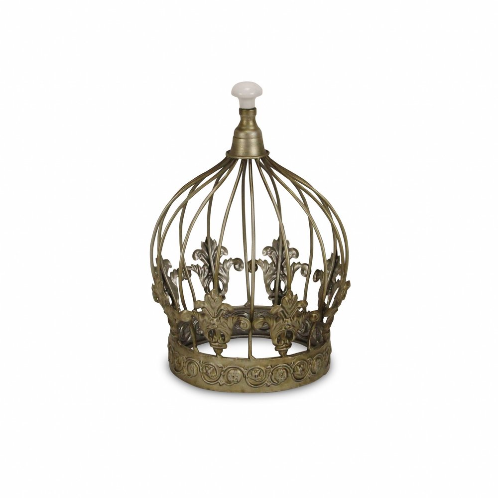 10" Bronze Metal Hand Painted Decorative Crown Tabletop Sculpture. Sculpture isolated on a plain white background, finished in bronze metal.