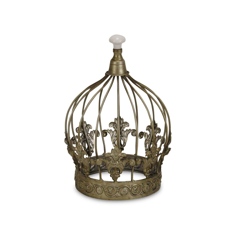 10" Bronze Metal Hand Painted Decorative Crown Tabletop Sculpture. Sculpture isolated on a plain white background, showing a bronze metal surface.
