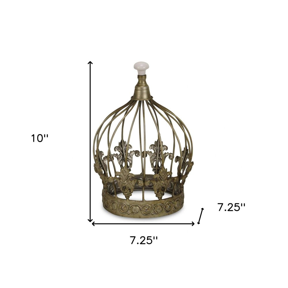10" Bronze Metal Hand Painted Decorative Crown Tabletop Sculpture. Sculpture isolated on a plain white background, in a bronze metal finish.