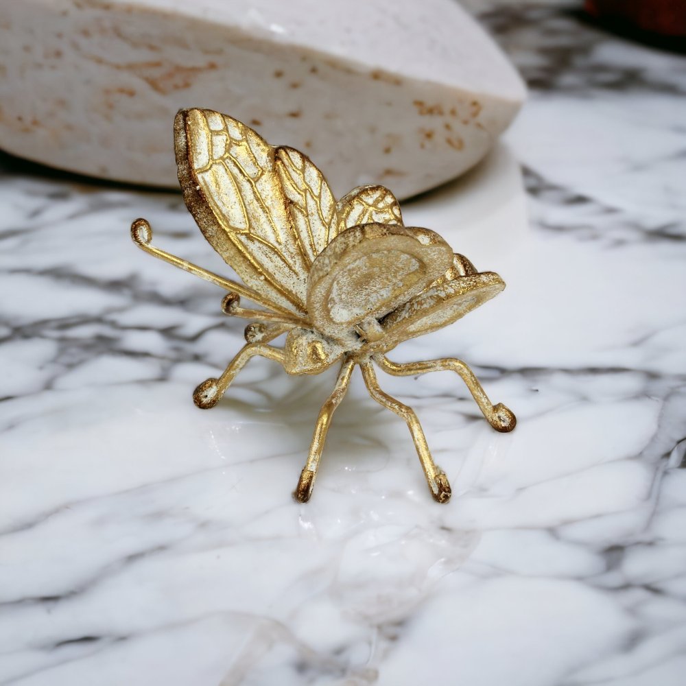 4" Gold Cast Iron Butterfly Tabletop Sculpture