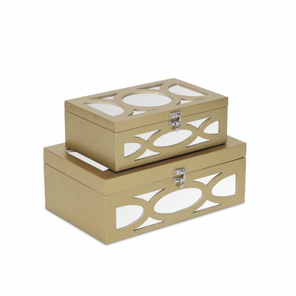 Set of Two Gold Wood Desk Organizer