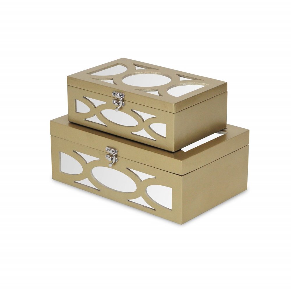 Set of Two Gold Wood Desk Organizer