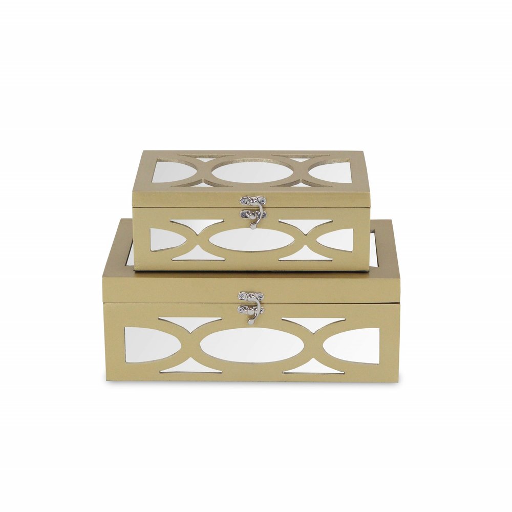 Set of Two Gold Wood Desk Organizer