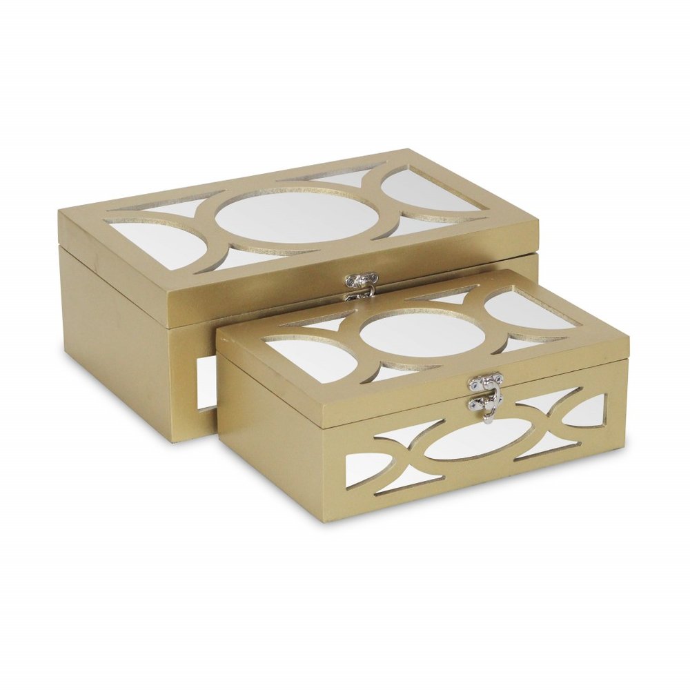 Set of Two Gold Wood Desk Organizer