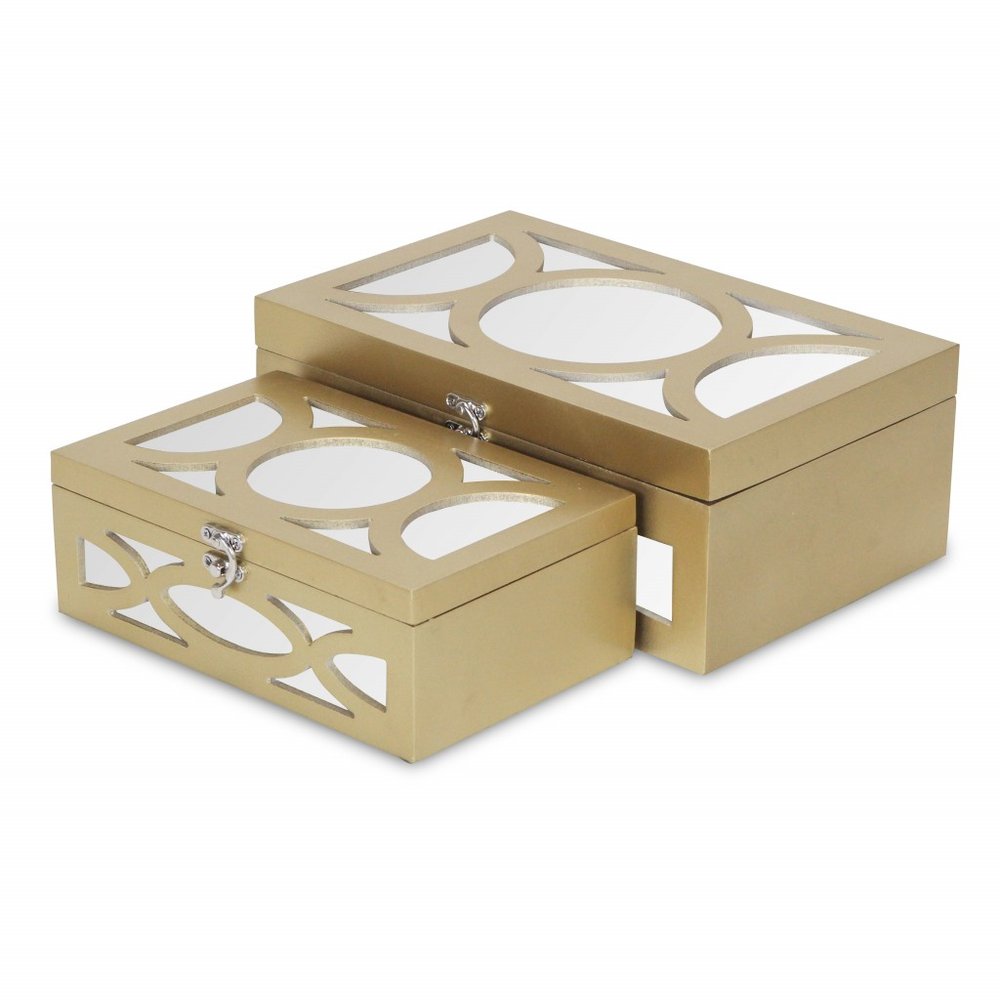 Set of Two Gold Wood Desk Organizer