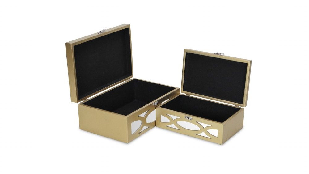 Set of Two Gold Wood Desk Organizer on a white background