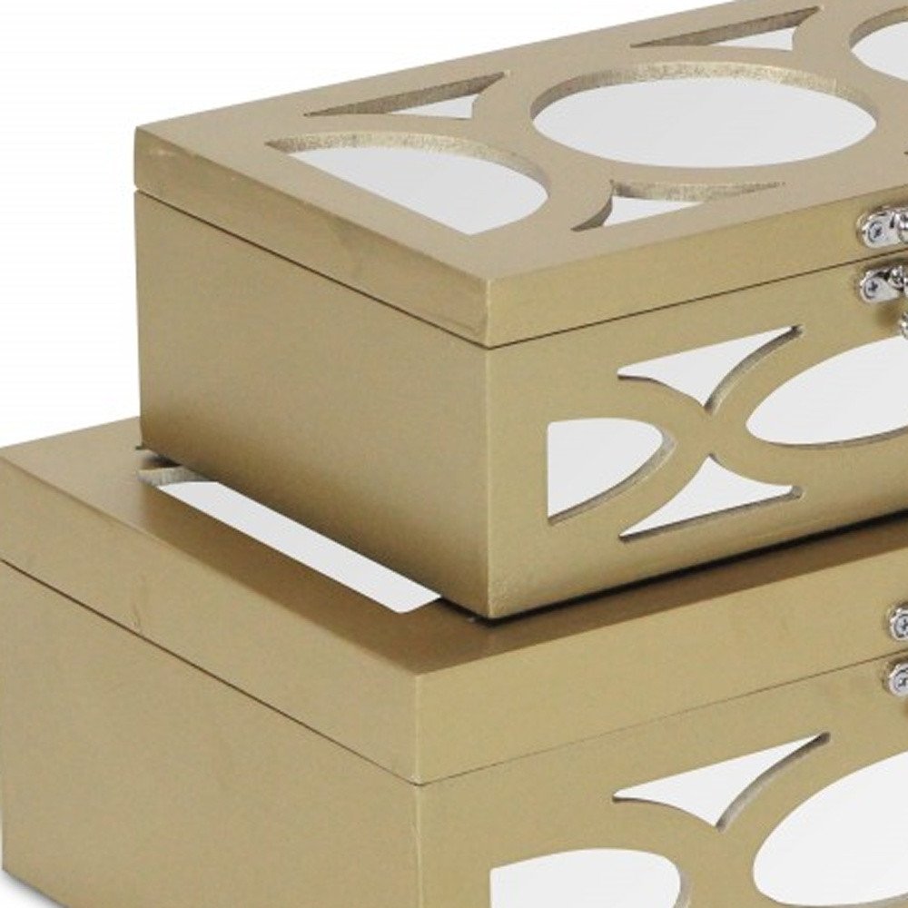 Set of Two Gold Wood Desk Organizer