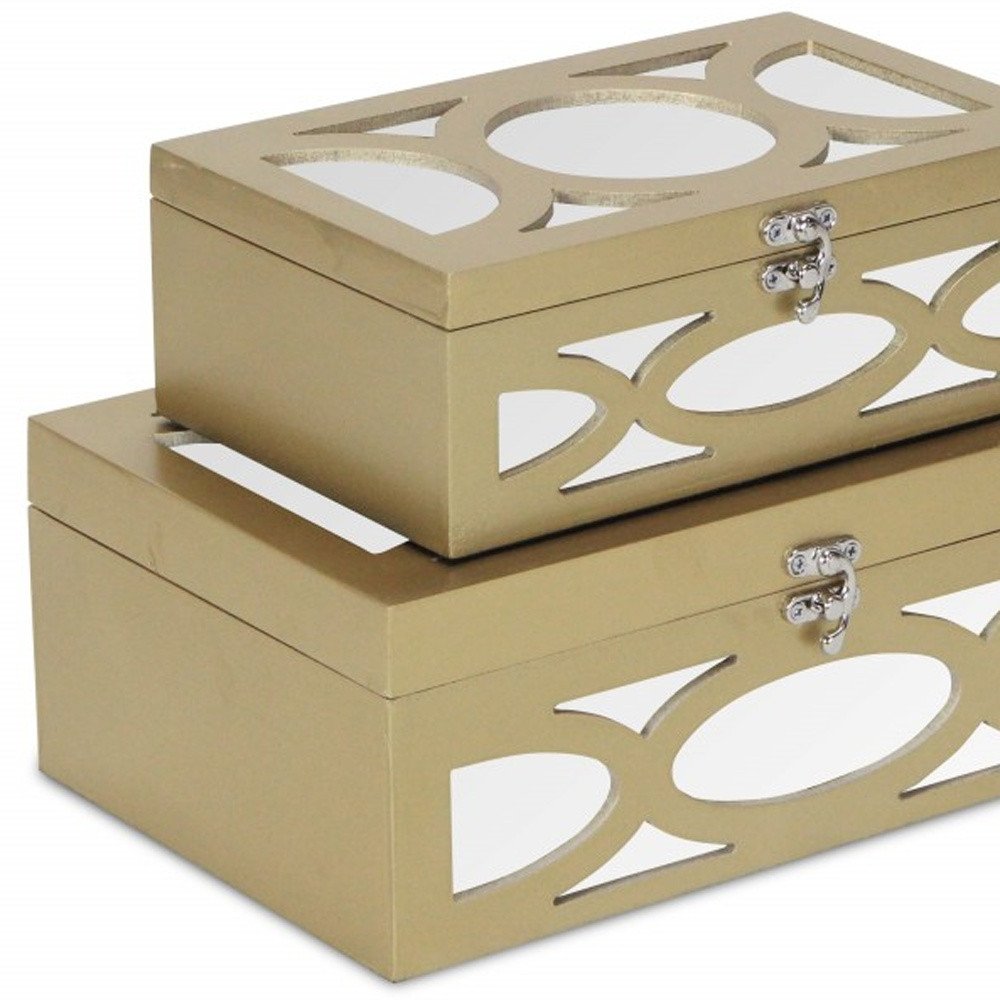 Set of Two Gold Wood Desk Organizer on a white background