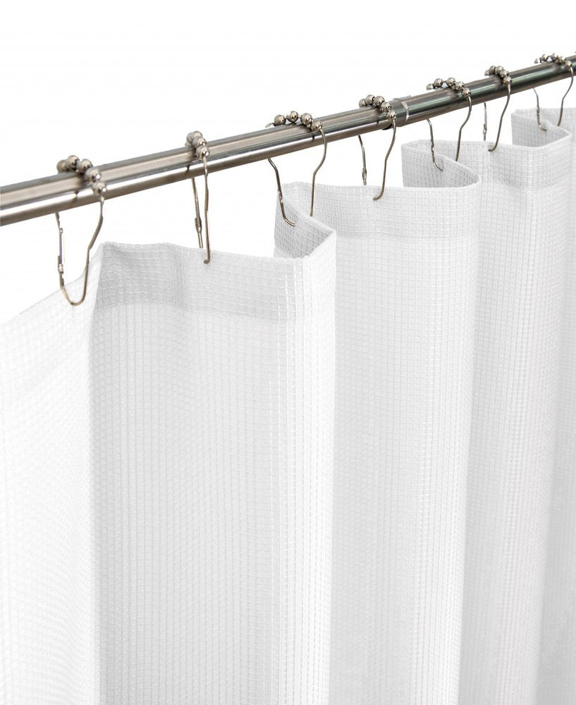 Luxurious White Waffle Weave Shower Curtain on a white background