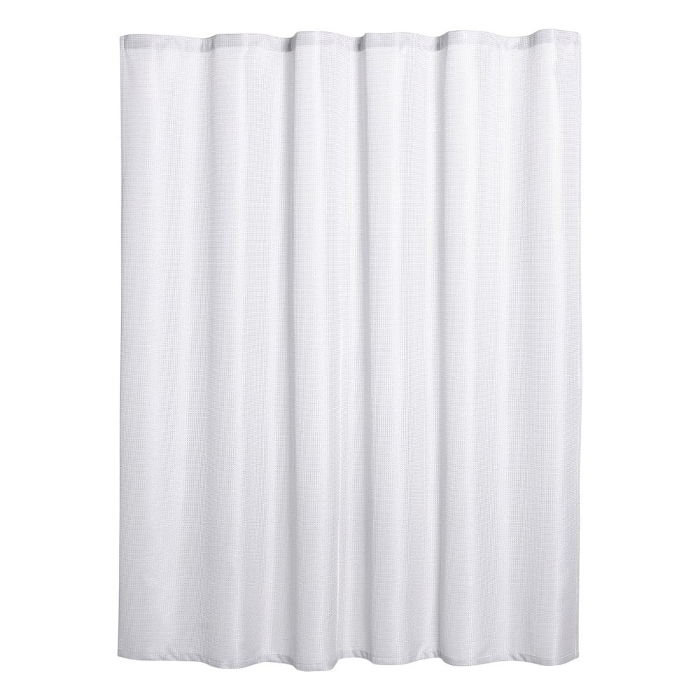 Luxurious White Waffle Weave Shower Curtain on a white background