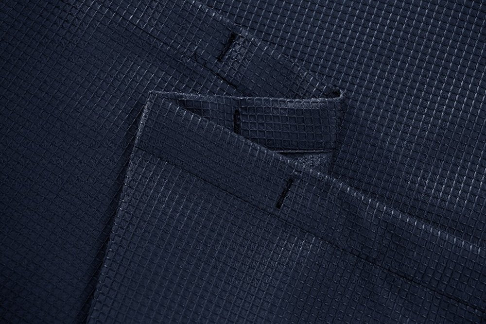 Luxurious Navy Waffle Weave Shower Curtain close-up detail