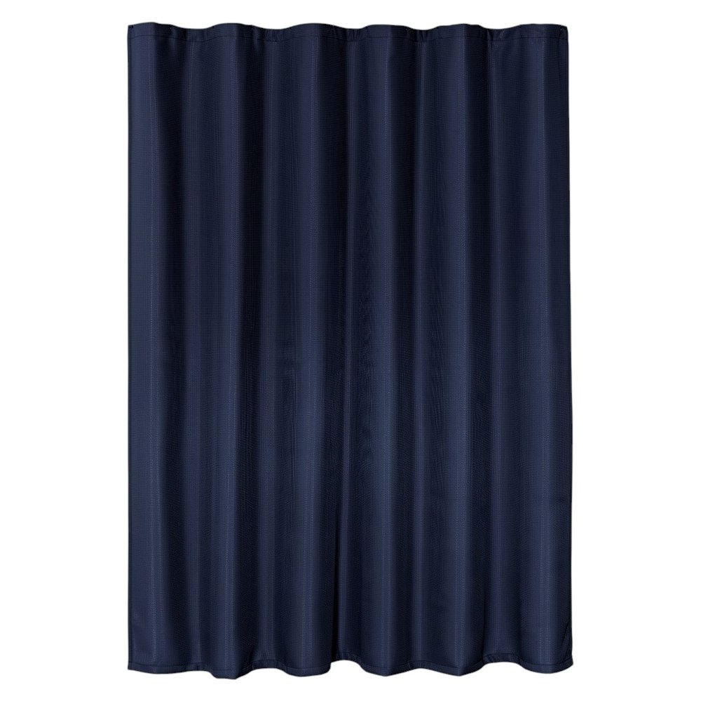Luxurious Navy Waffle Weave Shower Curtain on a white background