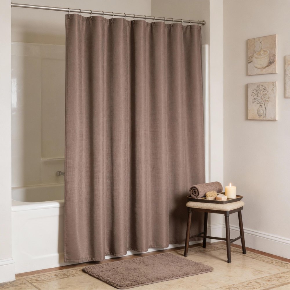 Luxurious Mocha Waffle Weave Shower Curtain close-up detail
