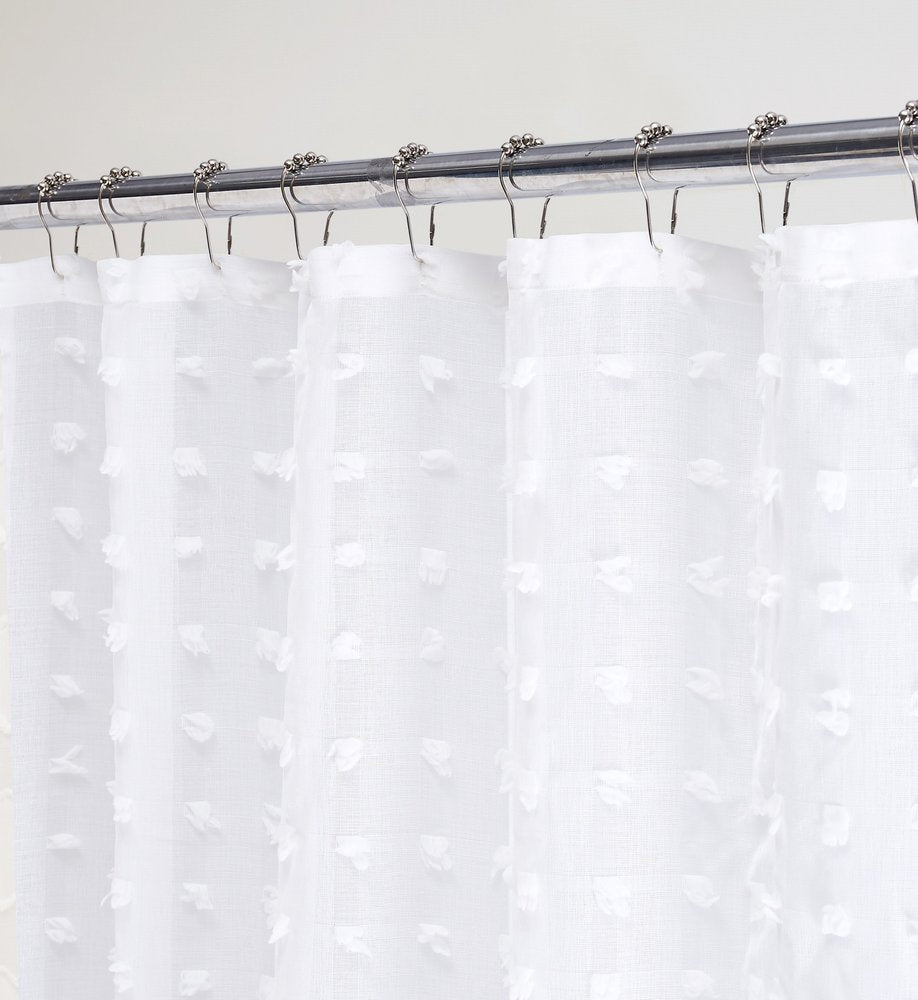 White Puff Sheer Shower Curtain on a white background