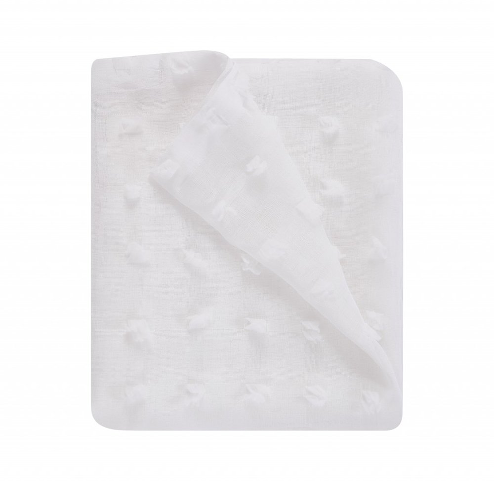 White Puff Sheer Shower Curtain on a white background