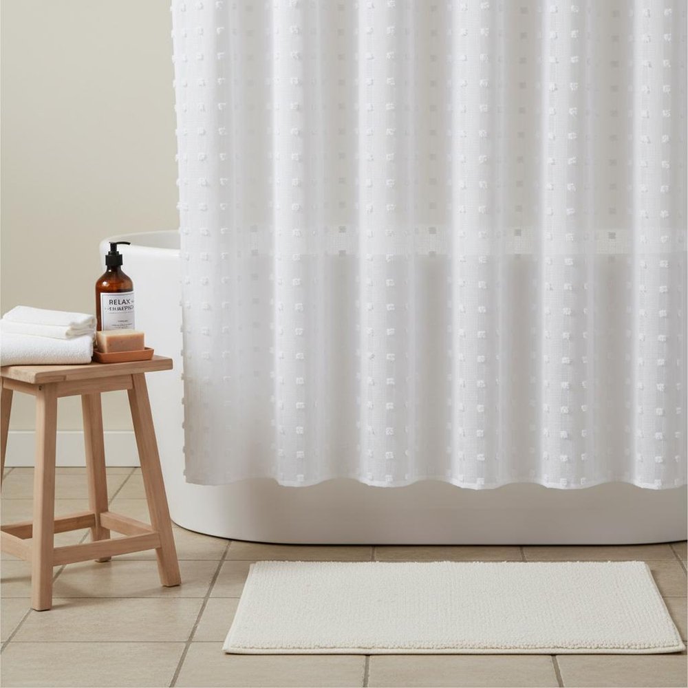 White Puff Sheer Shower Curtain on a white background