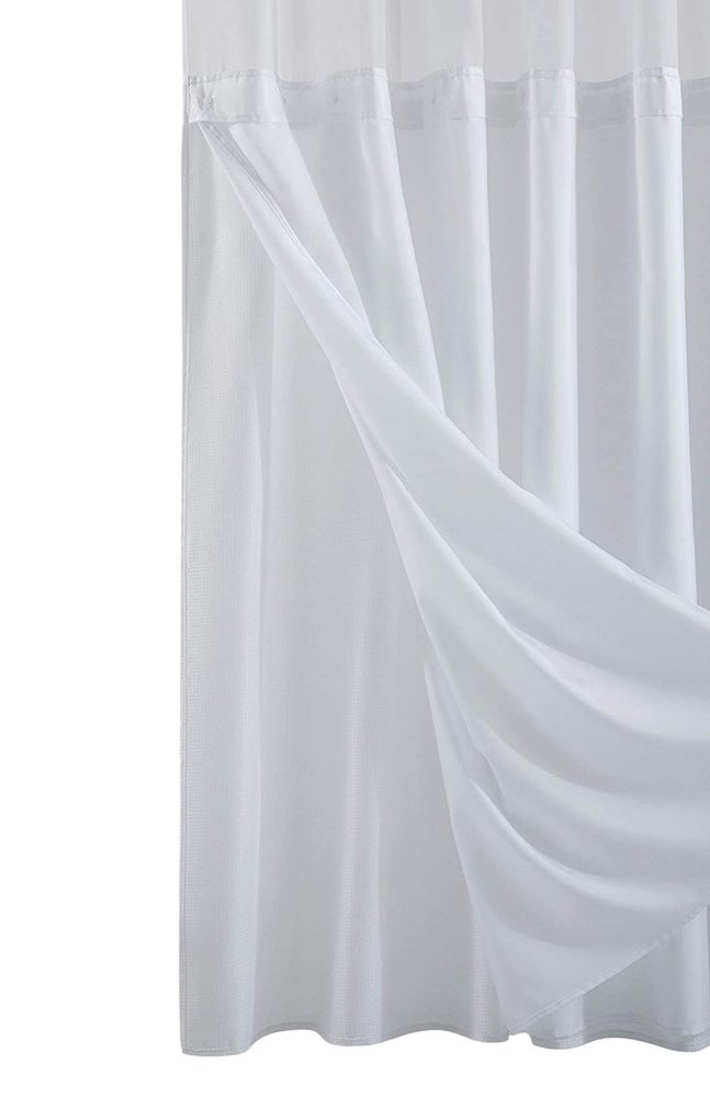 White Sheer and Grid Shower Curtain and Liner Set on a white background