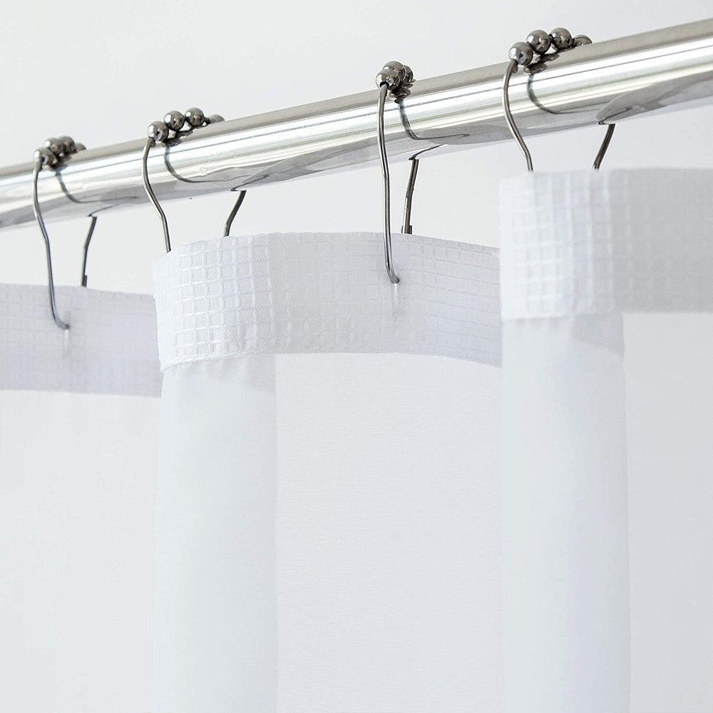 White Sheer and Grid Shower Curtain and Liner Set on a white background