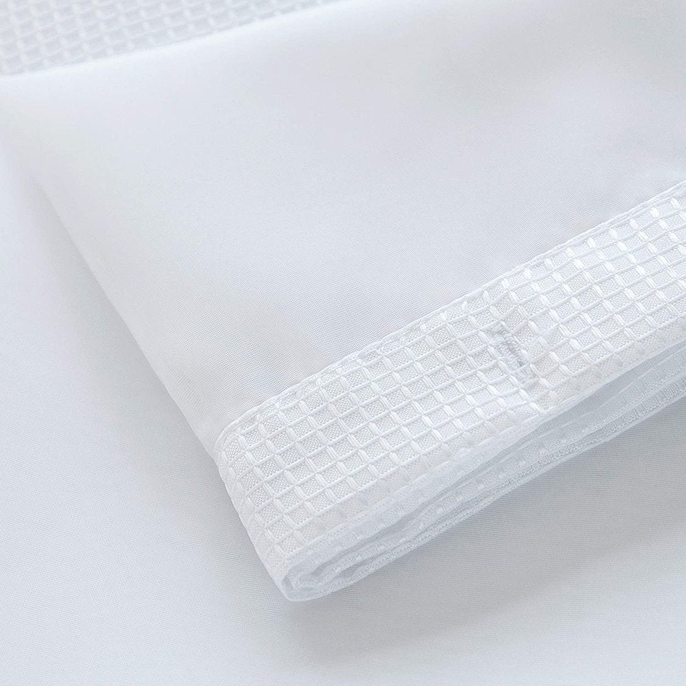 White Sheer and Grid Shower Curtain and Liner Set on a white background