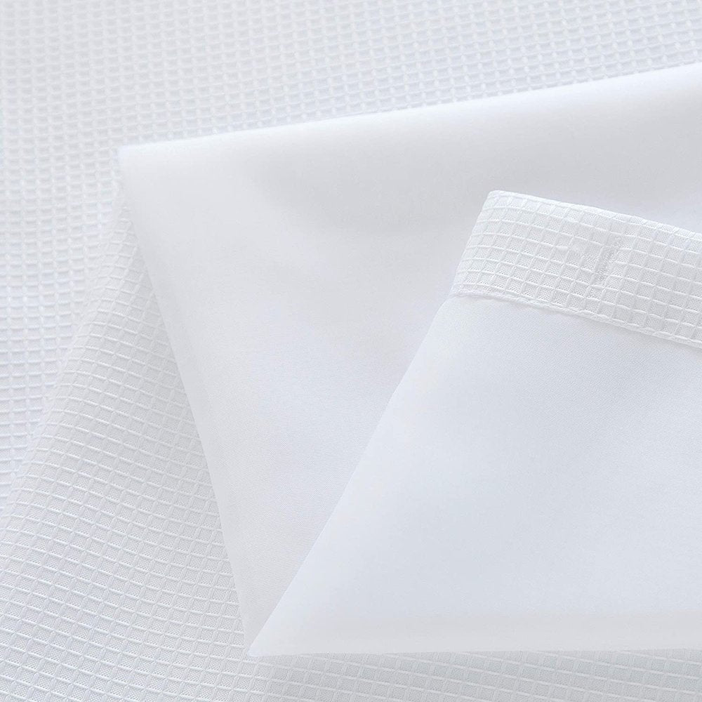 White Sheer and Grid Shower Curtain and Liner Set on a white background