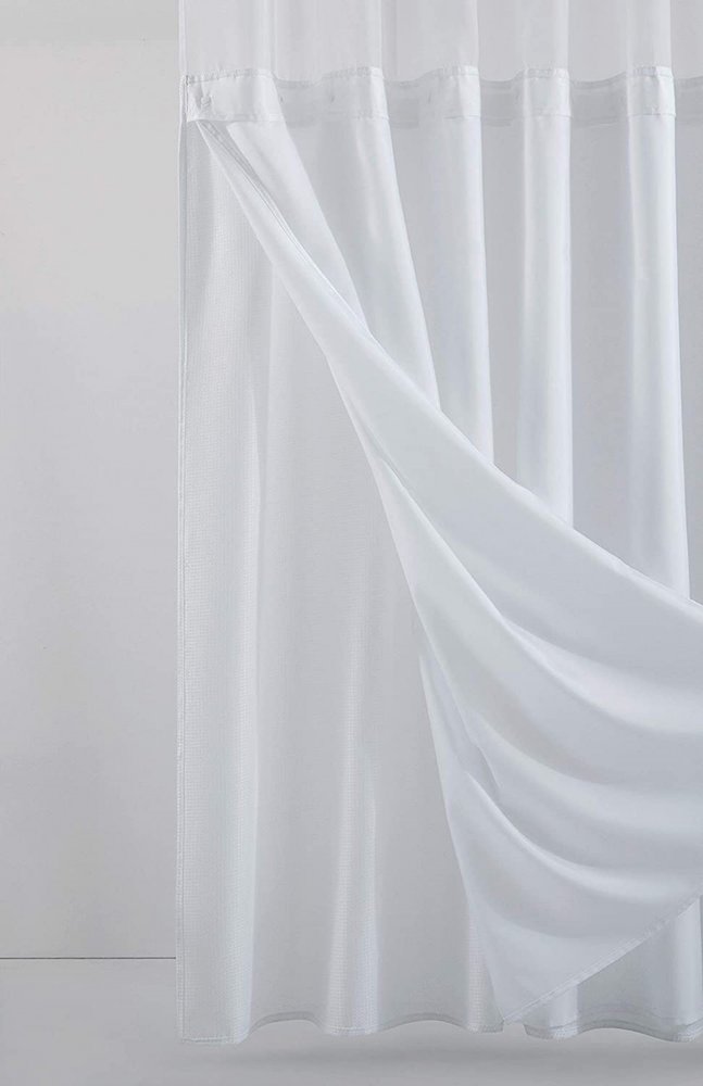White Sheer and Grid Shower Curtain and Liner Set on a white background