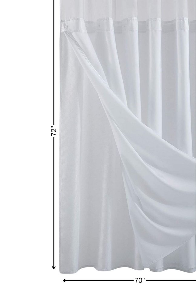 White Sheer and Grid Shower Curtain and Liner Set on a white background