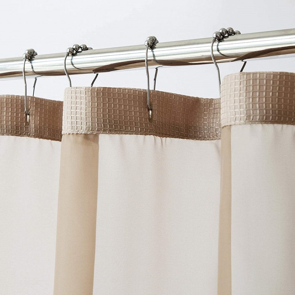 Mocha Sheer and Grid Shower Curtain and Liner Set on a white background