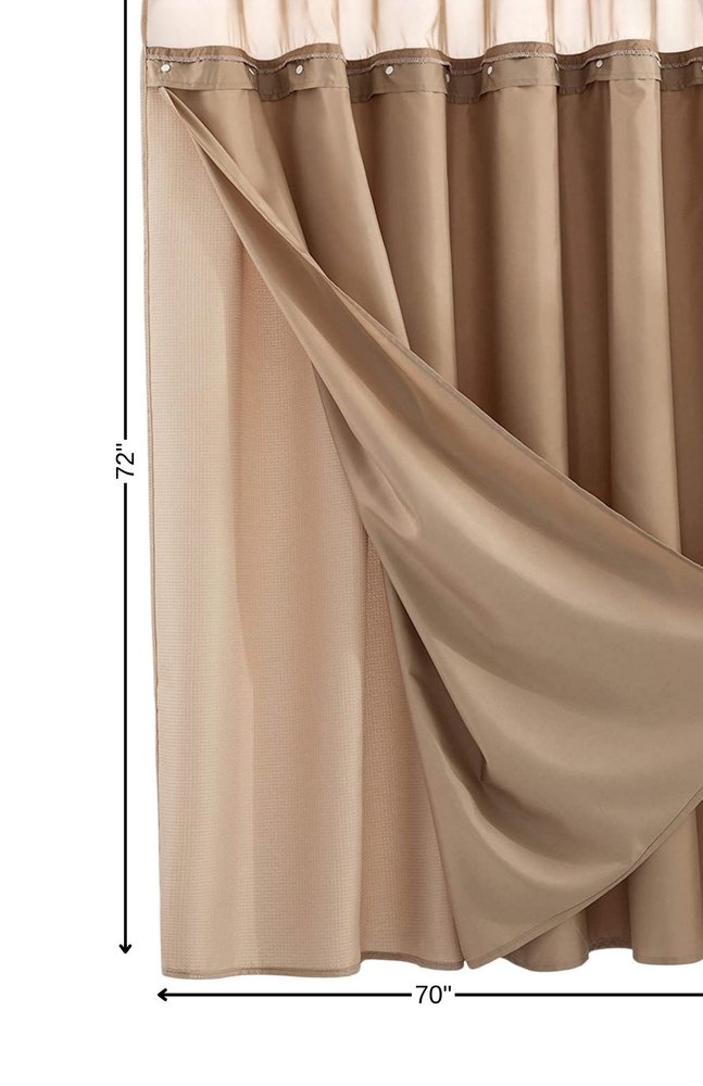 Mocha Sheer and Grid Shower Curtain and Liner Set on a white background