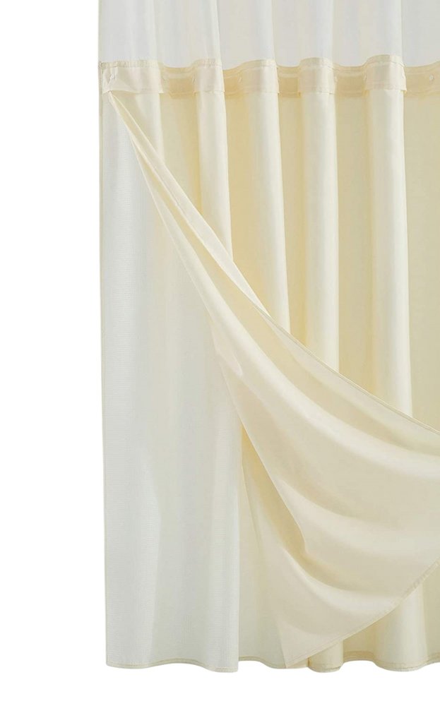 Ivory Sheer and Grid Shower Curtain and Liner Set on a white background