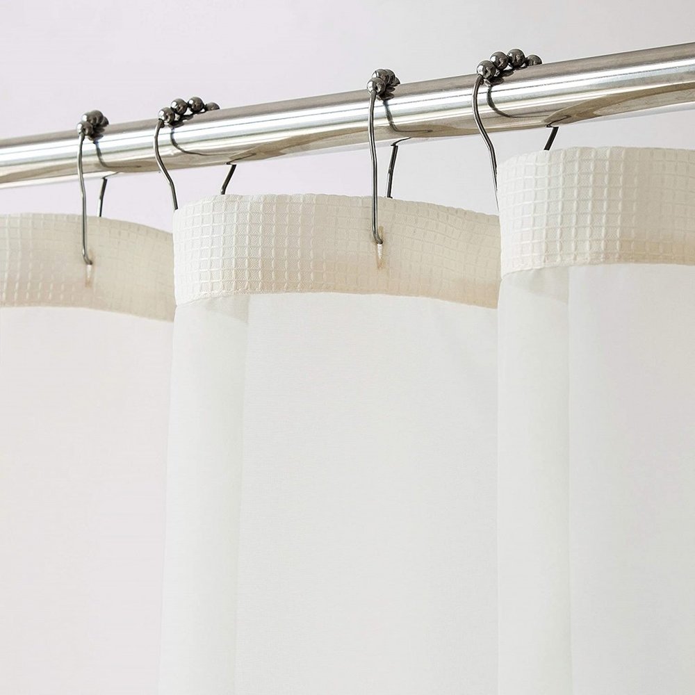 Ivory Sheer and Grid Shower Curtain and Liner Set on a white background