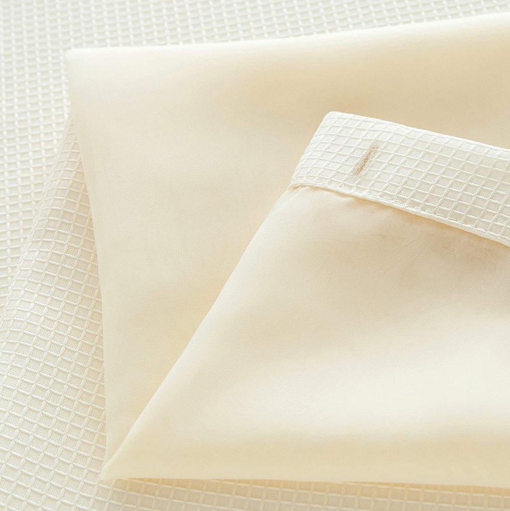 Ivory Sheer and Grid Shower Curtain and Liner Set close-up detail
