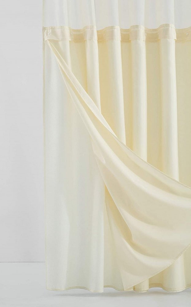 Ivory Sheer and Grid Shower Curtain and Liner Set on a white background